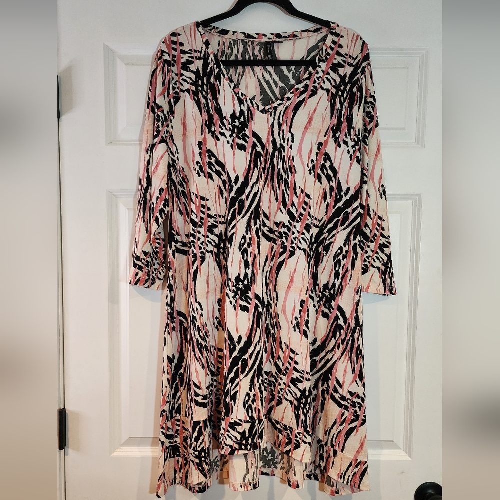 New Directions Abstract Print Dress - Black, Pink, White PXL